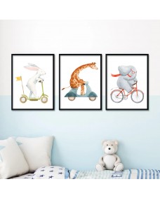 Plakater - Giraffe og venner på cykel / sæt med 3