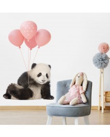 Wallsticker - Panda med lyserøde balloner