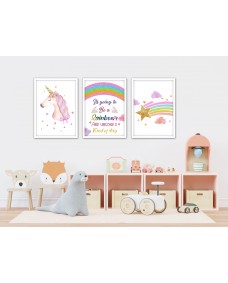 Plakat -  Rainbow and Unicorn / Sæt med 3