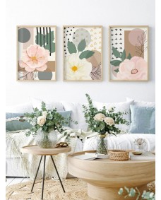 Plakat - Blomster - Pink og hvid / Sæt med 3