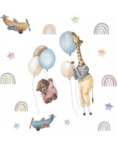 Wallsticker – Giraf og bjørn med balloner