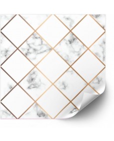 Flisemærkat - Marmor tekstur / Hvide firkanter og gyldne geometriske linjer / 24 stk