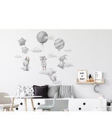 Wallsticker - Kaniner med grå balloner