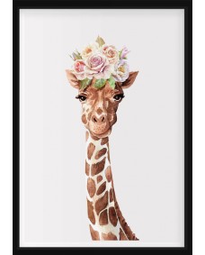 PLAKAT - Giraffe med blomster på hovedet