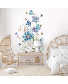 Wallsticker - Blå blomster og Sommerfugl