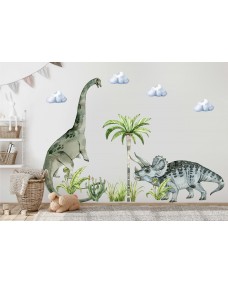 Wallsticker - Brontosaurus og Triceratops