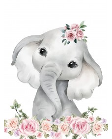 Plakat - Elefantkalv med Blomster