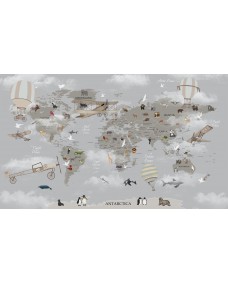 Plakat - Verdenskort med luftballoner og havdyr