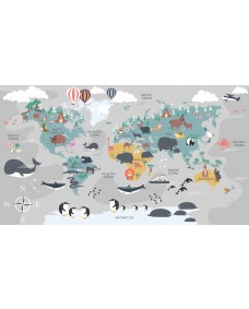 Plakat - Verdenskort / Luftballoner og pingviner