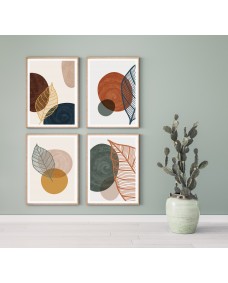 Plakat - Moderne kunst /  flerfarvede blade / sæt med 4 