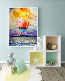 Plakat -  Rose og gule varmluftsballoner