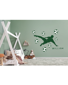 Wallsticker - Fodboldspiller og fodbolde / Personliggjort / Hvid Kontur