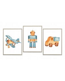 Plakater - Fly, Bil, Robot / Sæt med 3