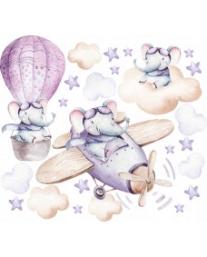 Wallsticker - Elefanter på fly og luftballon