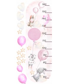 Wallsticker - Kaniner med lyserøde balloner / Højdemål
