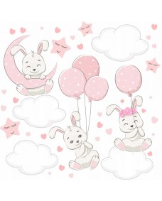Wallsticker - Kaniner med skyer og balloner