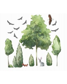 Wallsticker - Skovtræer og fugle