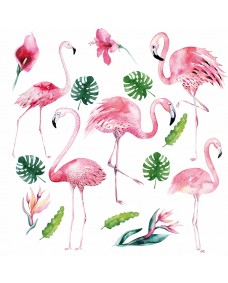 Wallsticker - Flamingoer og blomster