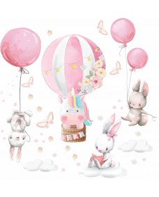 Wallsticker - Enhjørning og kaniner med balloner