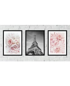 Plakater - Blomster og Eiffeltårnet / Sæt med 3