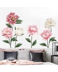 Wallsticker - Pæon Blomster / Hvid og lyserød