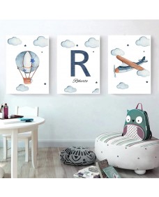 Plakater - Luftballon og Fly / Personliggjort / Sæt med 3