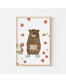 Plakat - Bjørn med jordbær