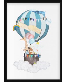 Plakat - Giraf og venner i luftballon