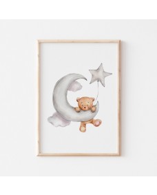 Plakat - Bamse i månen med stjerne
