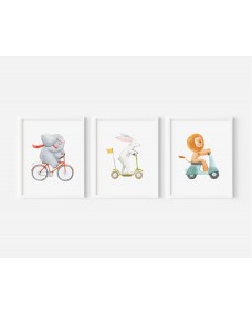 Plakater - Dyr på cykel / sæt med 3