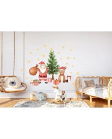 Wallsticker - Juletræ med Julemanden