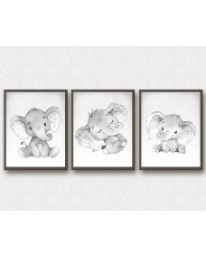Plakater - Baby elefanter / sæt med 3