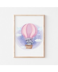Plakat - Baby vaskebjørn i luftballon