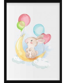PLAKAT - Kanin med balloner i akvarel