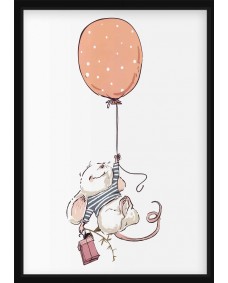 Plakat - Mus med ballon og pakke