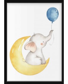Plakat - Elefant med ballon i månen