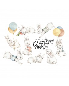 Wallsticker - White Happy Rabbits Wonderland Set