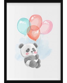 Plakat - Panda med farverige balloner