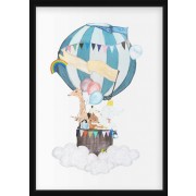 Plakat - Giraf og venner i luftballon