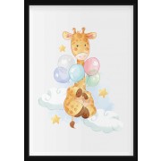 Plakat - Giraf med balloner i skyerne