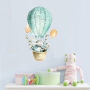 Wallstickers - Kanin med blomster i luftballon