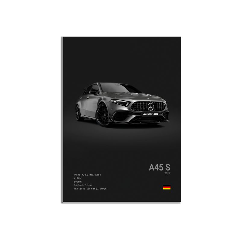 Plakat – Luksus sort og hvid sportsvogn /A45 S / Sort