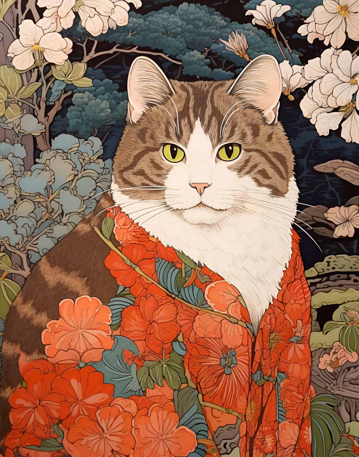Plakat - Kat i Blomsterkimono