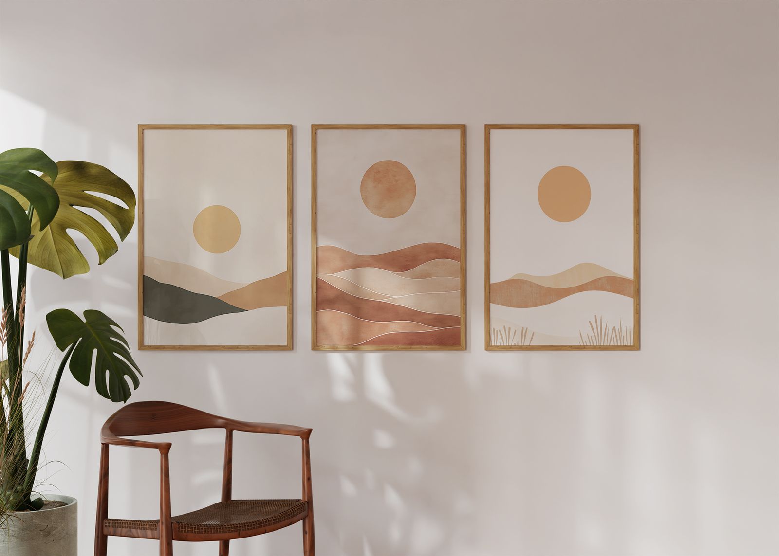 Plakat - Abstrakt Sol og Bakker / Sæt af 3