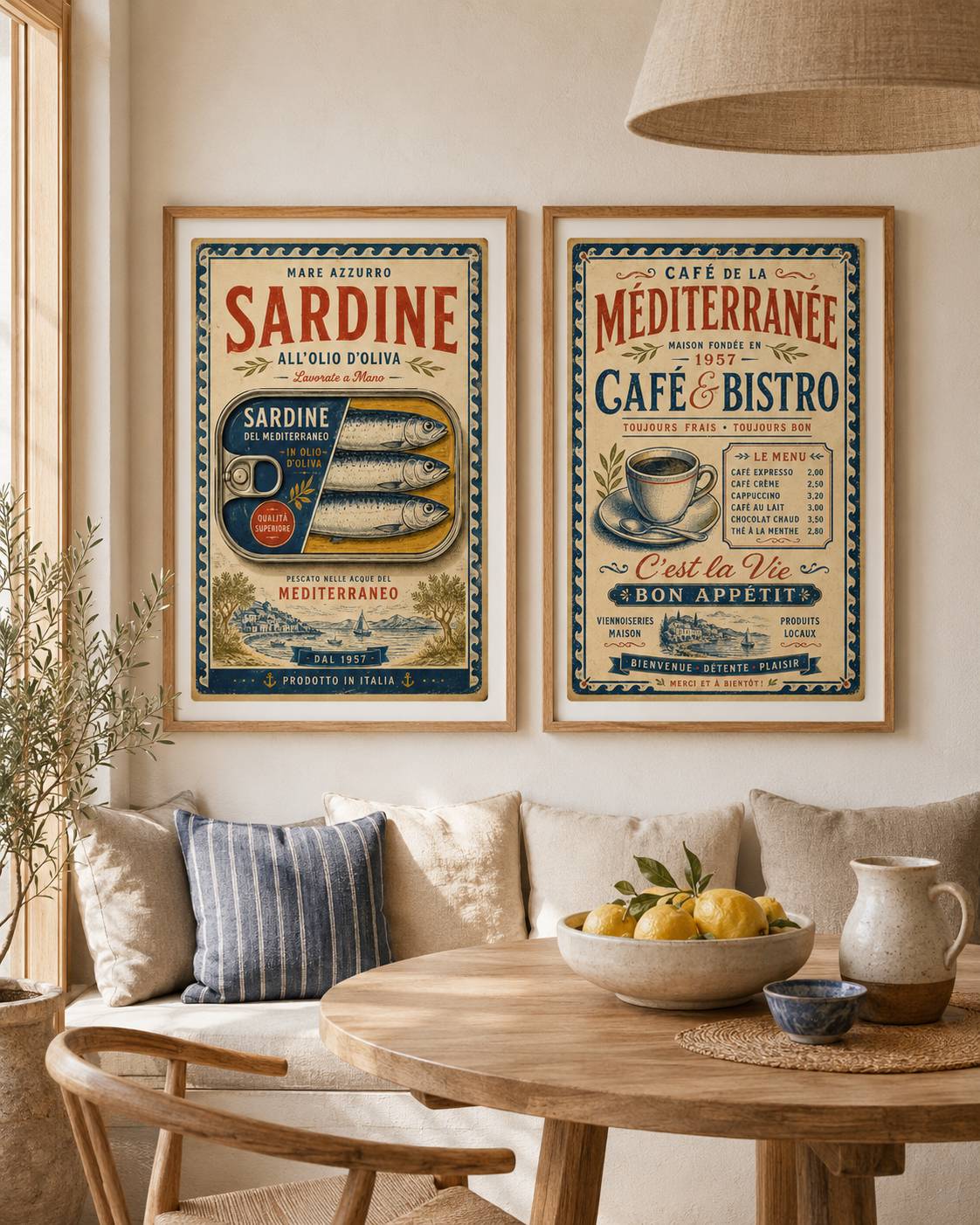 Plakat - Middelhavs sardiner & Café Sæt af 2
