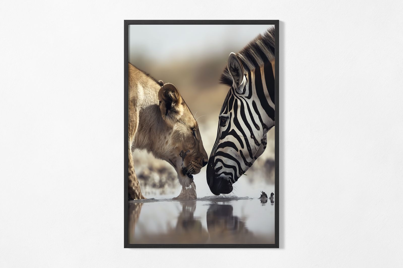 Plakat - Løve og Zebra Refleksion
