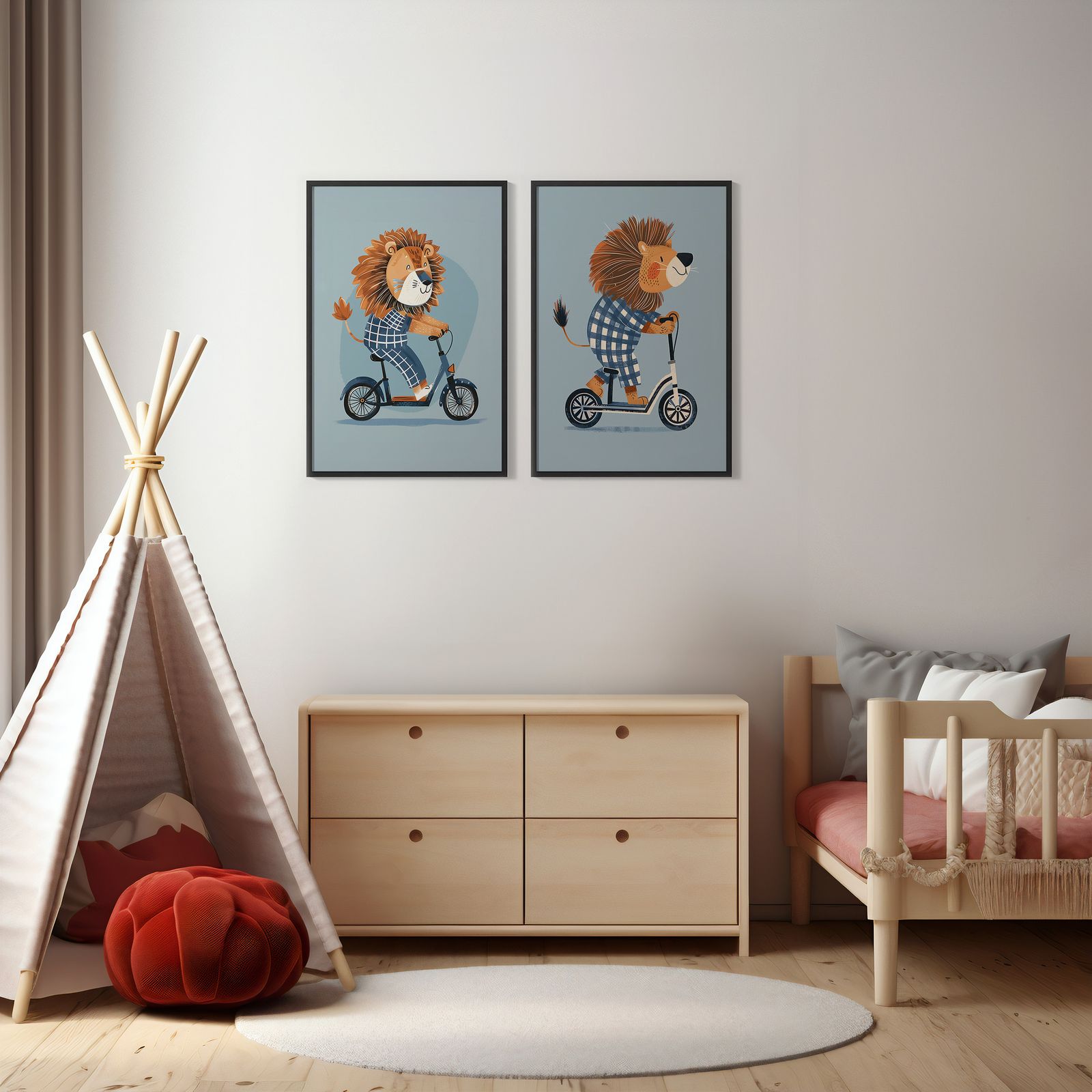 Plakat - Løve på Scooter / Sæt af 2