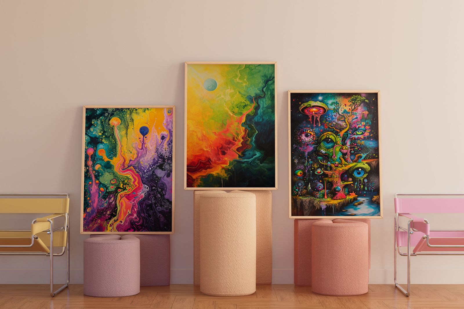 Plakat - Levende Abstrakt Kunst / Set of 3