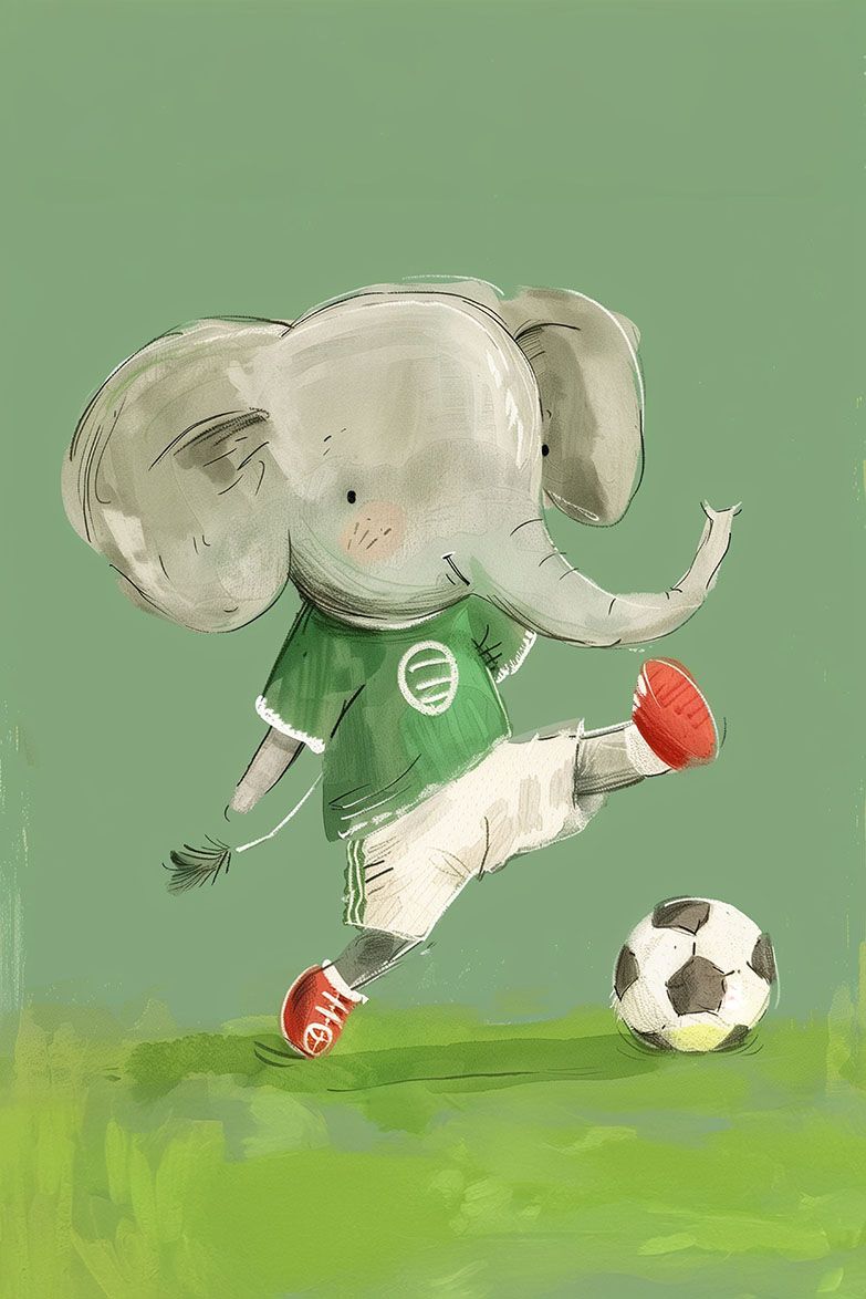 Poster - Elefant der spiller fodbold