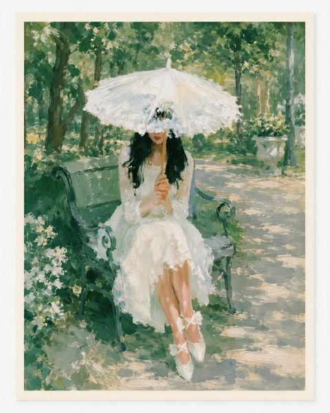 Plakat - Kvinde med Parasol i Haven